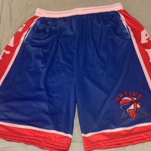 Blue/Red Sublimated Native ABA shorts with pockets